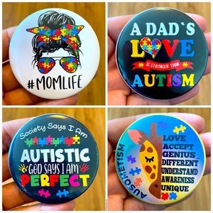 Round Autism Awareness Button Pins 4 Piece Bundle Size 2.25